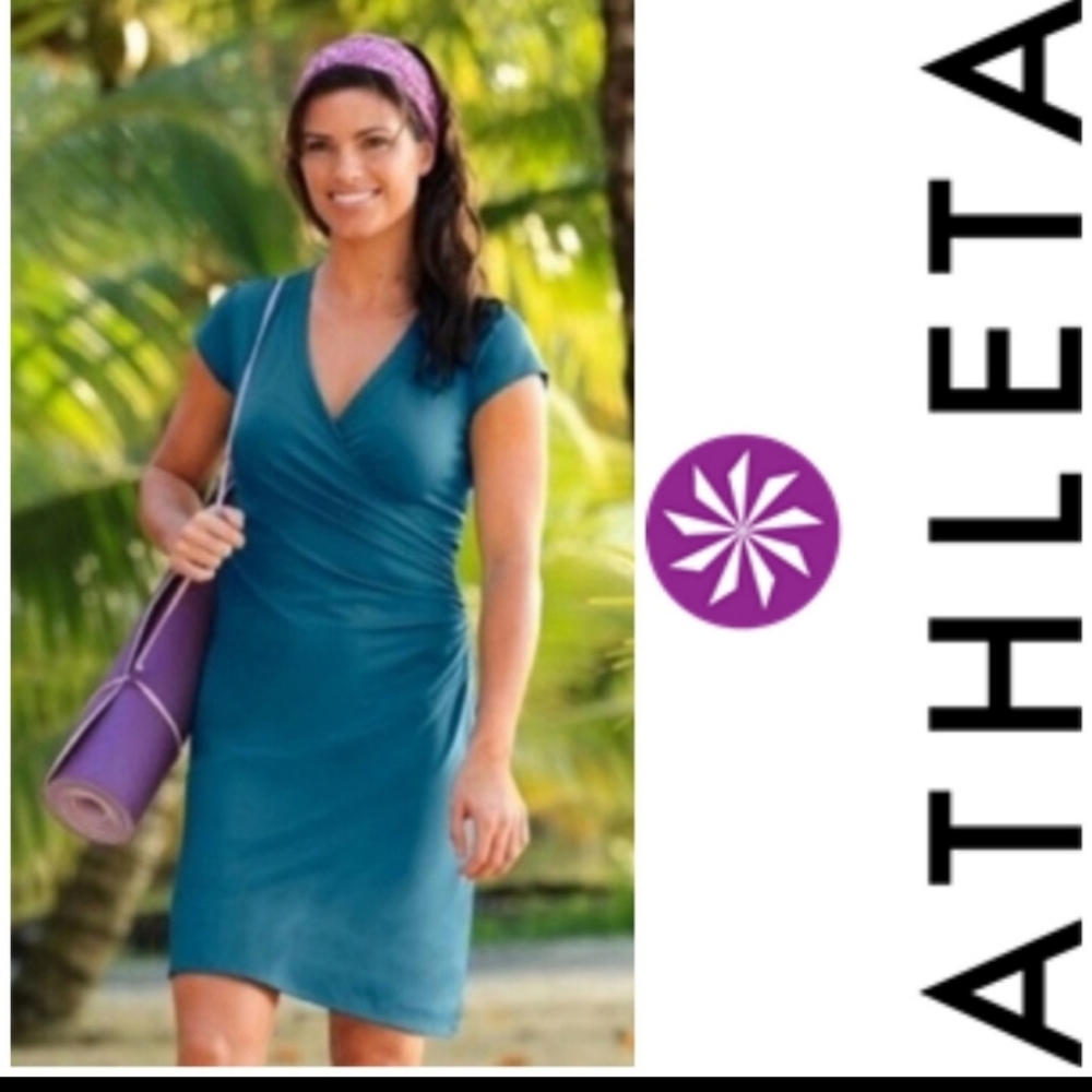 Womens Athleta Nectar Faux Wrap Dress Teal Small